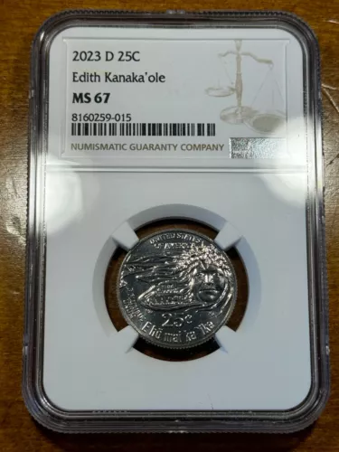 2023 D Edith Kanaka'ole NGC MS67 25c