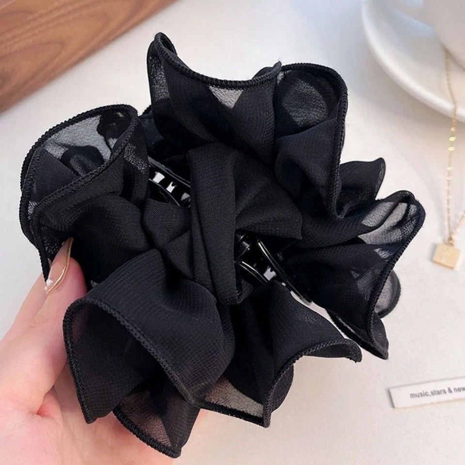 Chiffon Ribbon Flower Rose Hair Clips Women  Hairpin Bow Grab Clip Hair Claw - Image 3 of 4