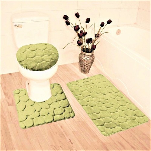 NEU 3-TEILIGES SET BADEMATTE TEPPICHE DECKELABDECKUNG SUPER WEICH MEMORY SCHAUMKISSEN KOMFORT ROCK - Bild 15 von 18