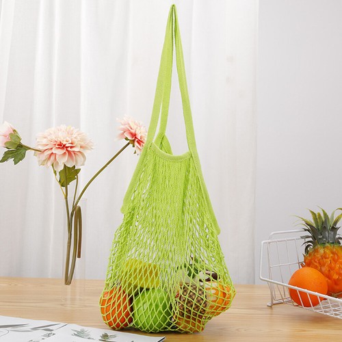 Reusable Cotton Mesh Grocery Bags Foldable Long Handle Net Tote Bag for Shopping - Picture 16 of 34