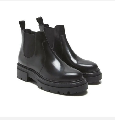 FREE PEOPLE Lola Leather Chunky Lug Sole Chelsea Black-Color Boots Size 10.5/US - Picture 4 of 6