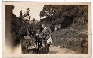 MAN-AND-HIS-DOG-Redwood-Canyon-Park-OAKLAND-California-1915-Photo-POSTCARD
