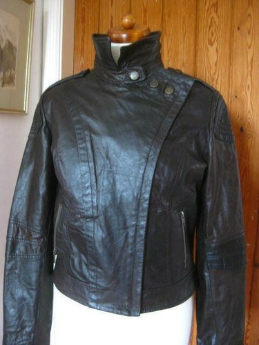 NEXT leather BIKER JACKET COAT 10 military distressed indie steampunk soft brown - Picture 6 of 11