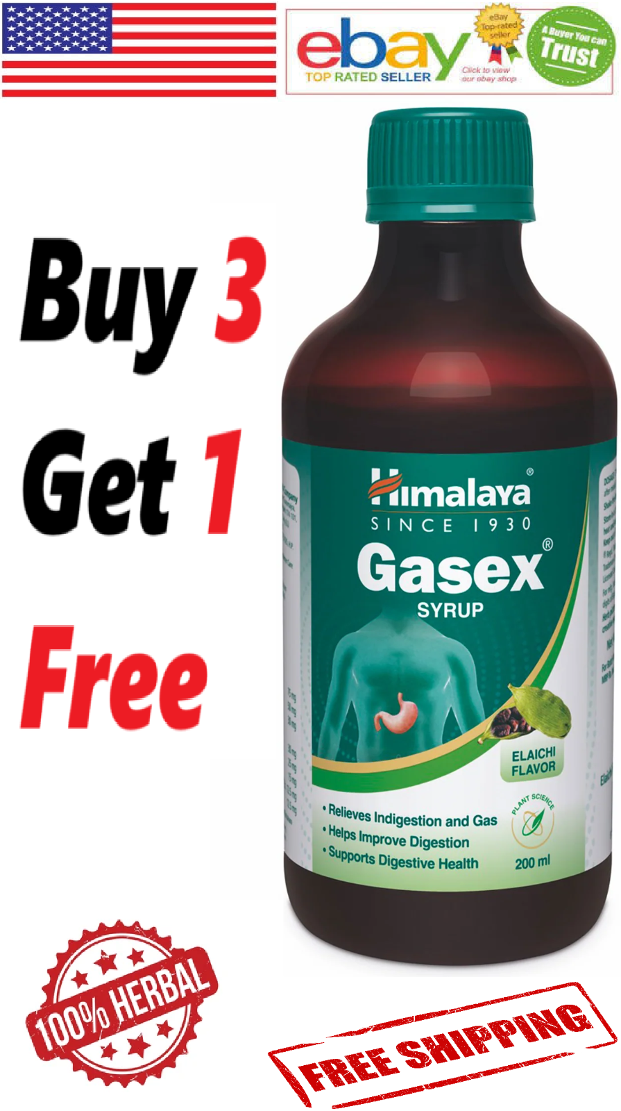 Himalaya Gasex (Elaichi Flavour) Improves Digestion 200ml. (Free Ship)