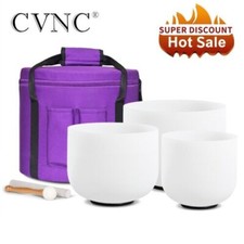 440Hz 3 pcs 7"G 9"E 11"C Frosted Chakra Crystal Singing Bowls Set W/ Carry Bag