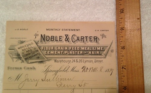 1889 Ephemera, Ledger Letter Head Art, Nobel & Carter monthly statement, Lyman.. - Picture 8 of 8