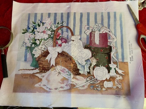 Cross Stitch Printed Pattern Sewing Notions Flowers & More Partially Started Kit - Picture 1 of 4