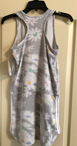 NWT Adidas Girls Large 14 Gray Daisy Flower French Terry Logo Tank Dress - Picture 2 of 8