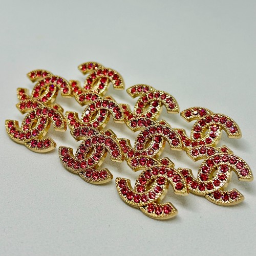 10 Gold and Pink Diamond Chanel Buttons CC Logo 22mm Vintage (LG131) - Picture 7 of 7