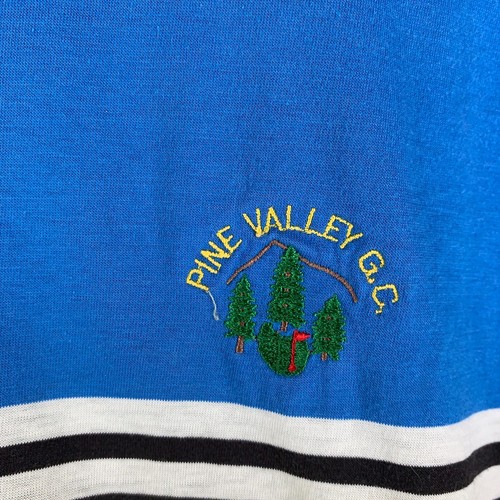 Slazenger Polo Mens L Blue Yellow Striped Pine Valley Golf Club Knit Logo - Picture 4 of 11