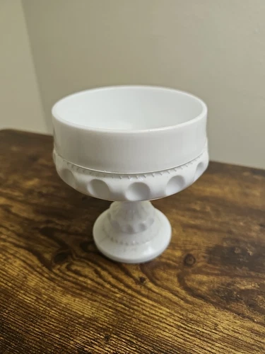 Vintage Kings Crown Indiana Glass Thumbprint Compote Milk Glass Table Candy Dish