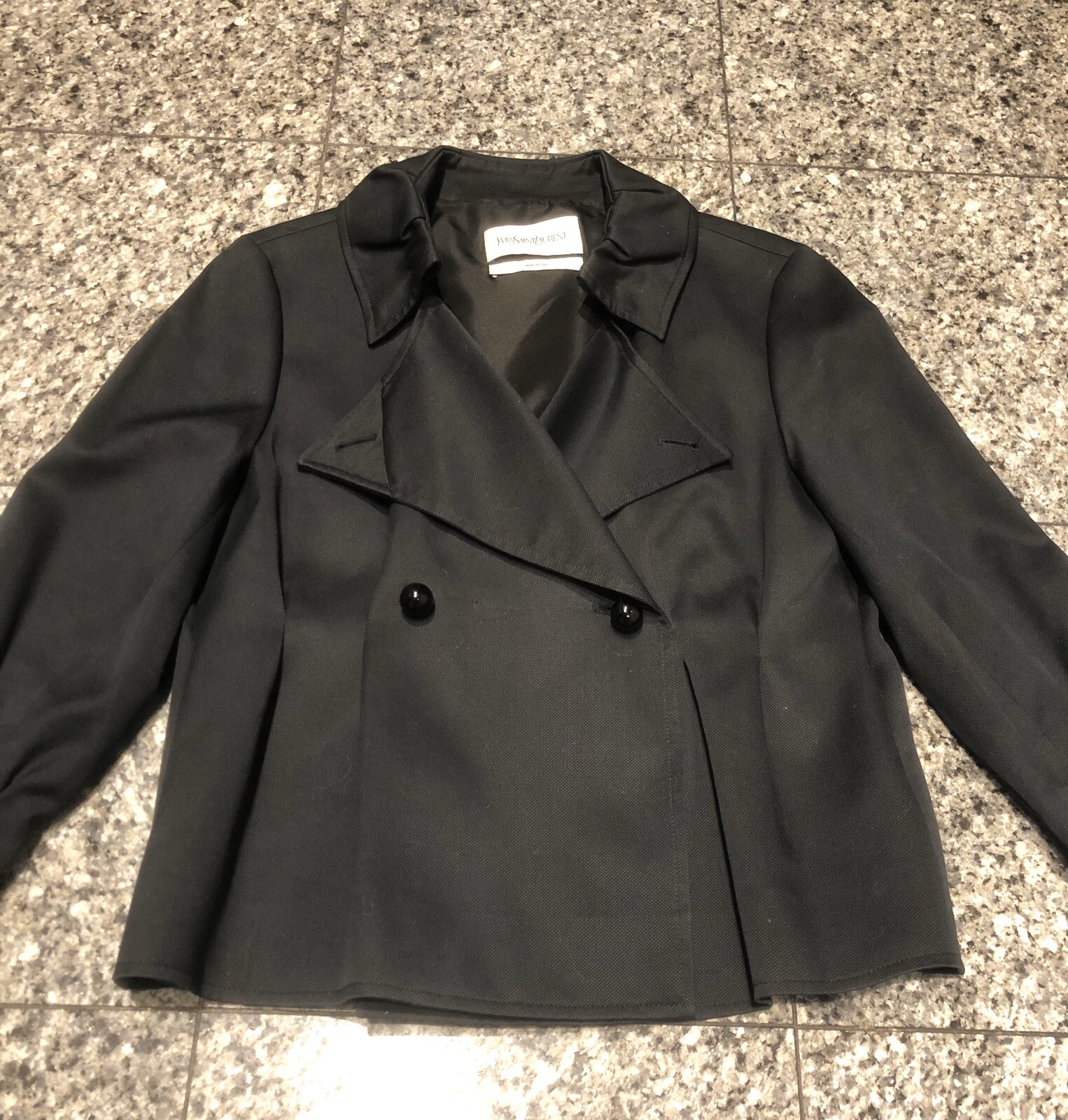 Giacca da donna Yves Saint Laurent YSL 2007 Miscela di seta nera svasata cotone