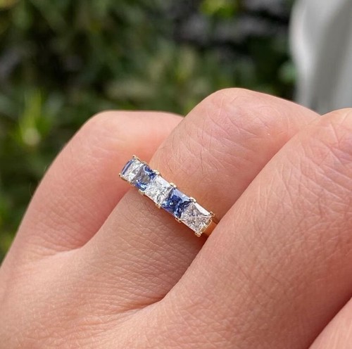 Elegant Sapphire Diamond Wedding Band – Gift for Mom – 14K Gold - Picture 4 of 7