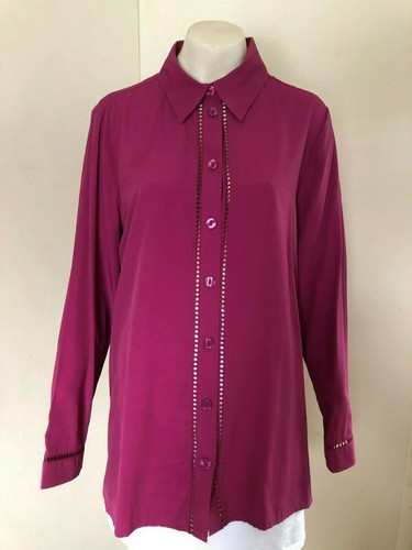 LOVELY!! Barely Worn Cerise Collared Long Sleeved Blouse - By Afibel - Size 18 - Picture 1 of 3
