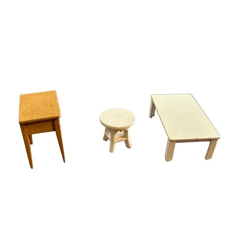 Mesa de centro blanca moderna para casa de muñecas con mesas auxiliares taburete blanco muebles de madera - Imagen 6 de 12