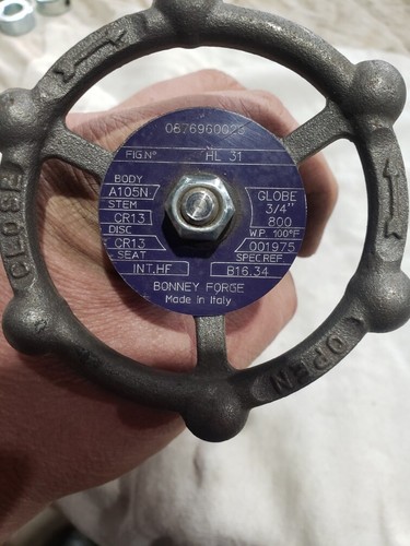 BONNEY FORGE HL 31 Forged Steel Gate Valve 3/4" 800 Globe CR13 A105N - Picture 5 of 5