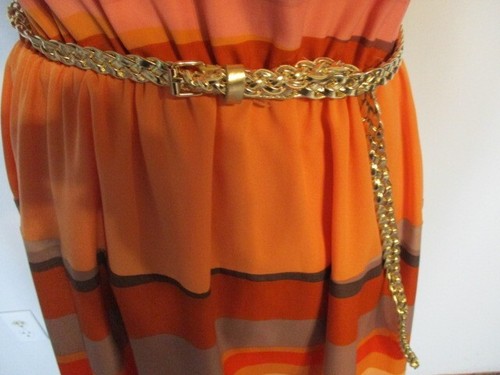 Jessica Simpson FAB! Orange Teal Brown Sleeveless Striped Pleated Tea Dress 10 - Picture 3 of 6