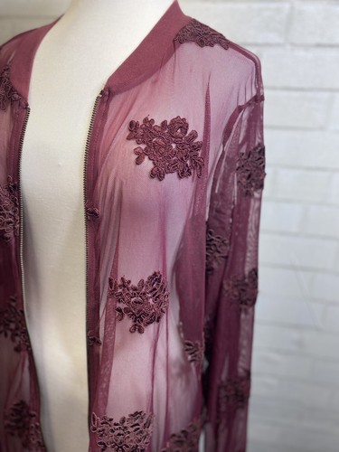TORRID Sheer Jacket Burgundy Embroidered Mesh Zip Front Size 4X - 第 4/10 張圖片