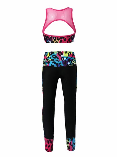 Girls Tank Bra Top with Leggings Set Athletic Tracksuits Gymnastic Workout Sport - Picture 16 of 150