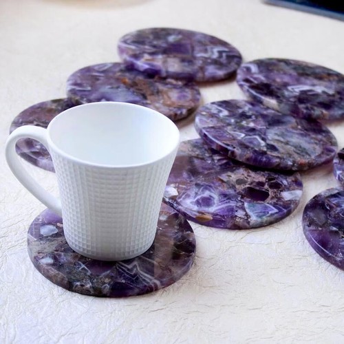 Juego de 4""x4"" alfombra de taza de té de piedra de ágata amatista - Imagen 4 de 5