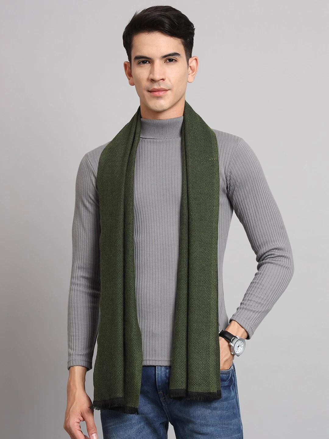 New 100% CASHMERE SCARF Made in India Soft Warm Wool Wrap Plaid Black / Green