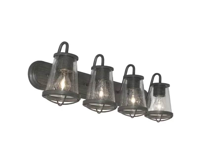 Tocador rústico Georgina 30" 4 luces hierro desgastado, vidrio sembrado y detalles de jaula Foto 4 de 4