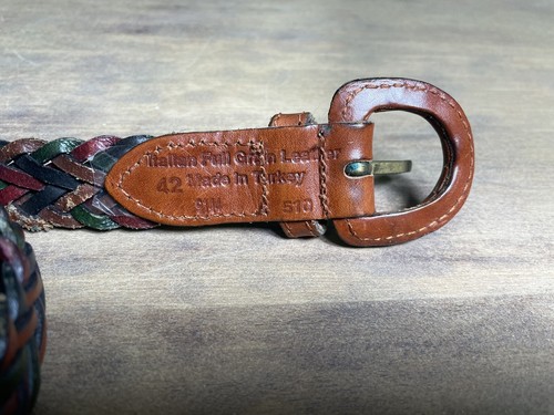 Italian Full Grain Leather Skinny Colorful Braided Belt Size 51” - Picture 5 of 5