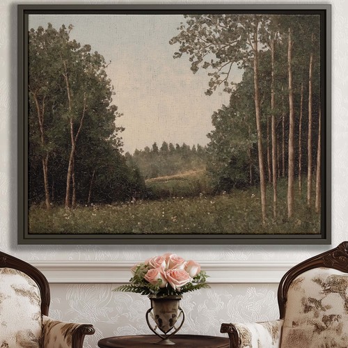 Serene Forest Wall Art Vintage Canvas Print Rustic Landscape Oil Painting Decor - Picture 1 of 9