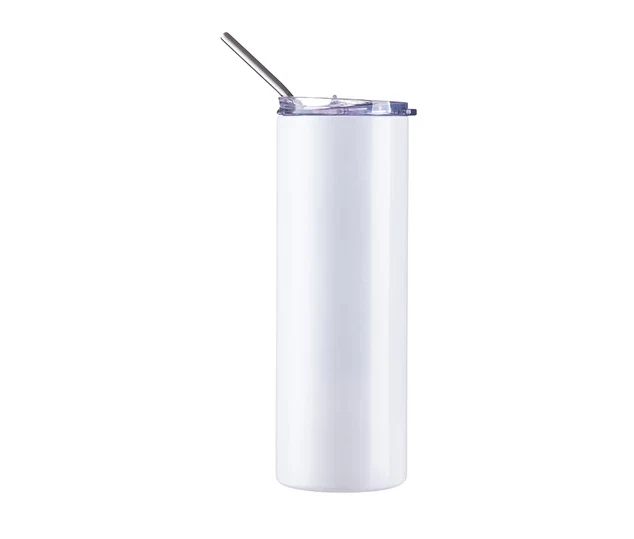 Blank Sublimation Tumbler Straw Stainless Steel Double Walled Skinny 24oz.  White