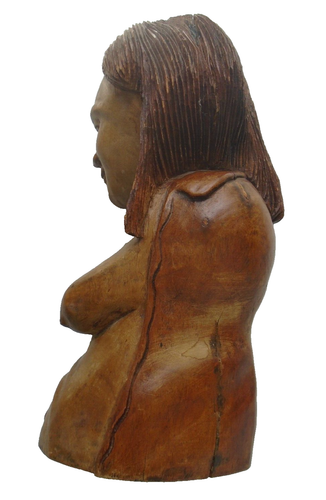 Vintage Holz geschnitzte Skulptur Büste afrikanischer Stammesfrau gewebt Haare 14" hoch - Bild 3 von 6