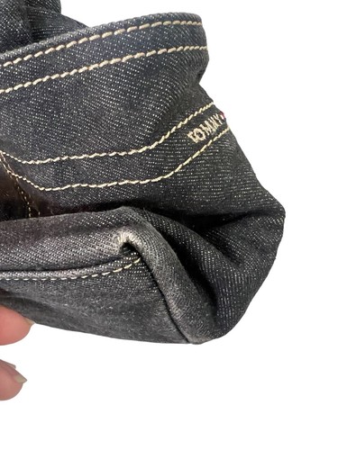 Tommy Hilifiger Denim Drawstring Bucket Style Shoulder Bag Y2K 00s Gray Black - Picture 5 of 13