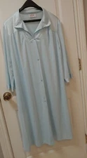 Vintage Vanity Fair Powder Blue Robe L  3/4 Sleeve Button Front Satin Like Nylon