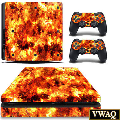 PS4 Slim Decal Flame Skin Sony Playstation 4 Slim Sticker Fire Skin VWAQ-PSGC3