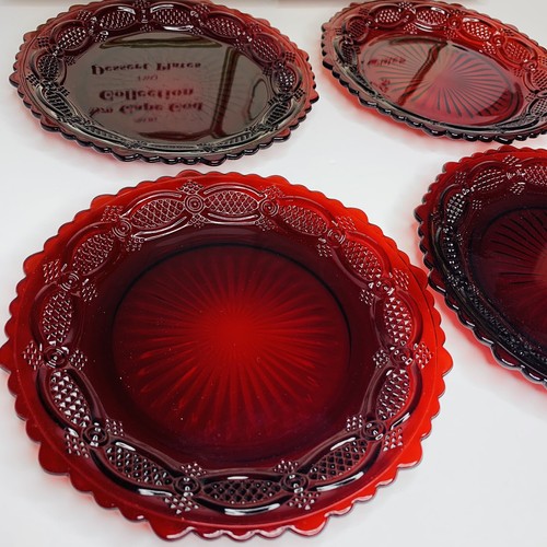 NEW Vintage Avon Cape Cod Ruby Red Dessert Plates Set of 4 in Box - Picture 5 of 5