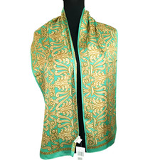 Echo Silk Scarf Long Rectangle Gold Scroll Pattern Versatile New with Tags