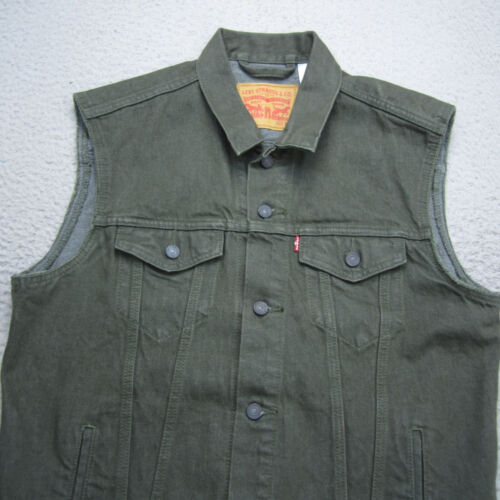 Levis Trucker Vest Mens Large Green Olive Denim Type 3 Button Sleeveless - Picture 4 of 11