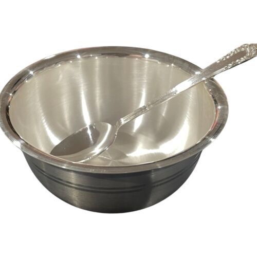 999 Pure Silver Hallmarked 5.0 inch Heavy Bowl & Spoon Set - 5.0-inch Set#02