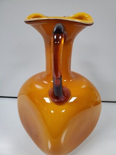 SALE! WAS 275 VTG MCM 10.75in H EMPOLI CARMEL & BUTTERSCOTCH PITCHER. HANDBLOWN - Picture 10 of 18