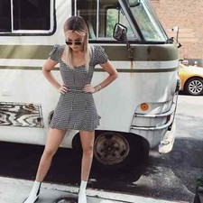 REFORMATIN Lucinda Gingham Mini Dress Black/White 0