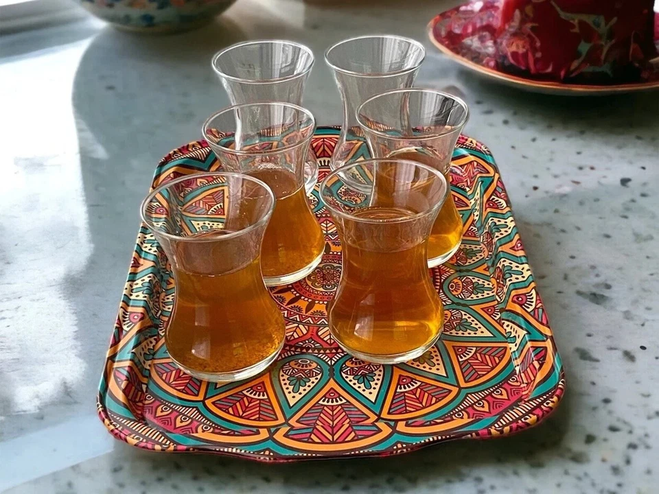 Colorful Metal Tray, 12.25" x 8.5" Decorative Coffee / Tea Serving Tray, Turkish - Image 4 of 4