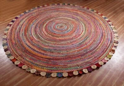 Teppich Baumwolle & Jute Rund Handmade Wendbar Geflochten Modern Rustikal Stil - Bild 1 von 4