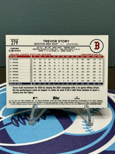 2024 Topps Chrome Refractors #279 Trevor Story - Boston Red Sox - Picture 2 of 2