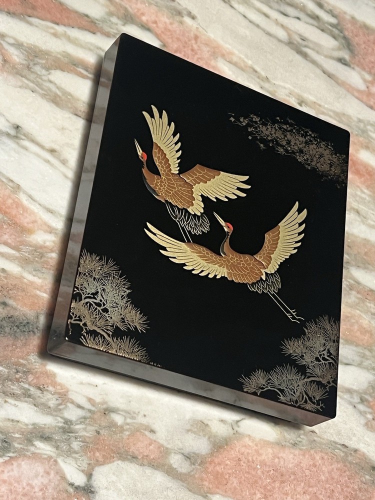 Urushi Box  Japanese Lacquer Jubako Bento Box with Golden Maki-e Cranes