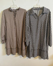 SheIn Geometric Print Silk Shift 2 Dresses 4XL Knee Long Sleeve Beige Bla…