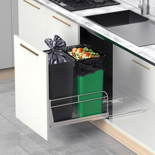 Dual Cabinet Trash Can Pull Out Kit with Soft-Close Slides, Heavy Duty under Sin