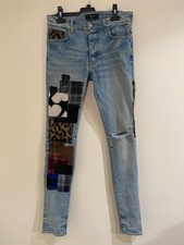 AMIRI Multi-Fabric Art Patch Denim Jeans Blue Distressed Skinny Sz 30 Cut 2435