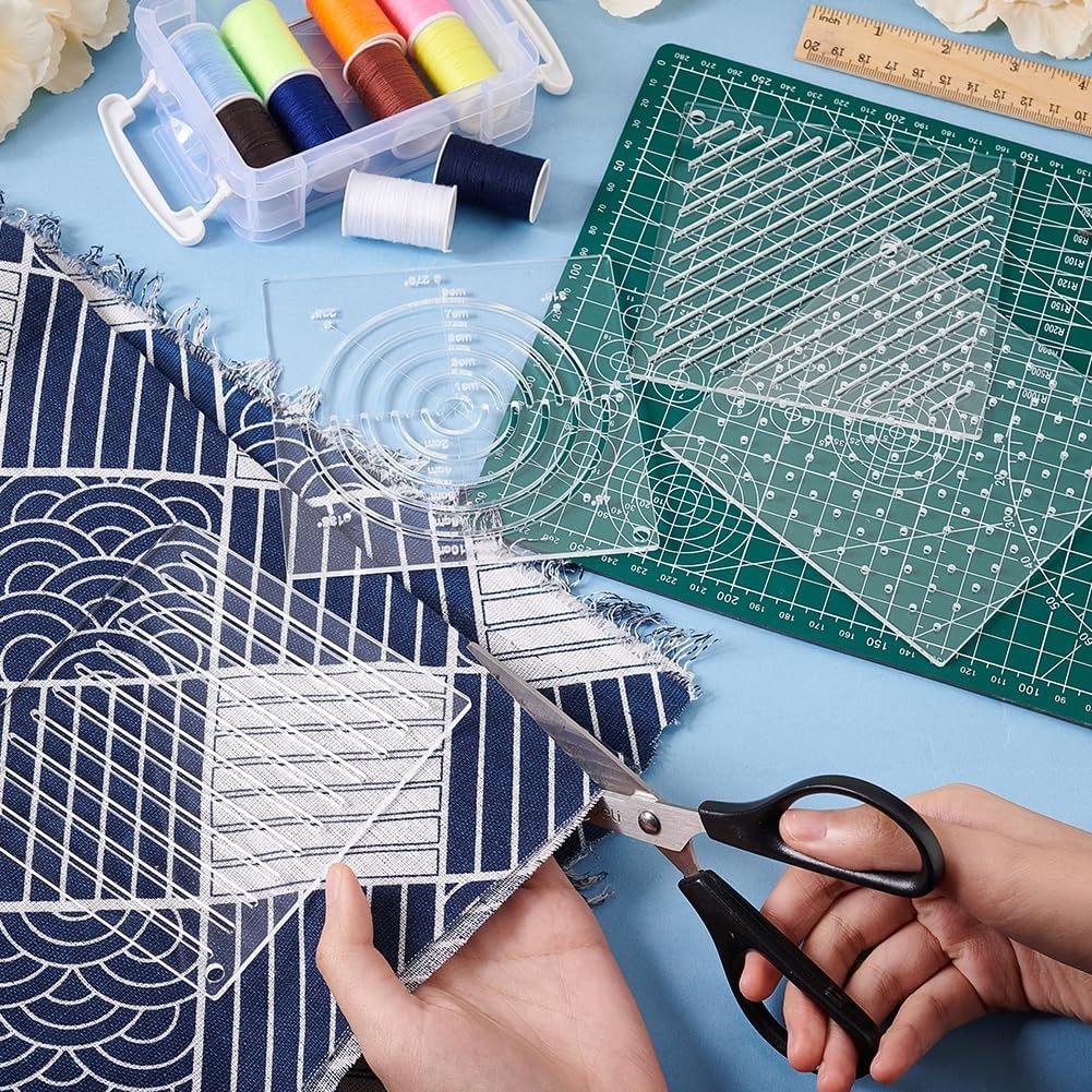 4Pcs Acrylic Sashiko Stencil, Dots, Lines, Arcs, Slashes Acrylic Embroidery T...