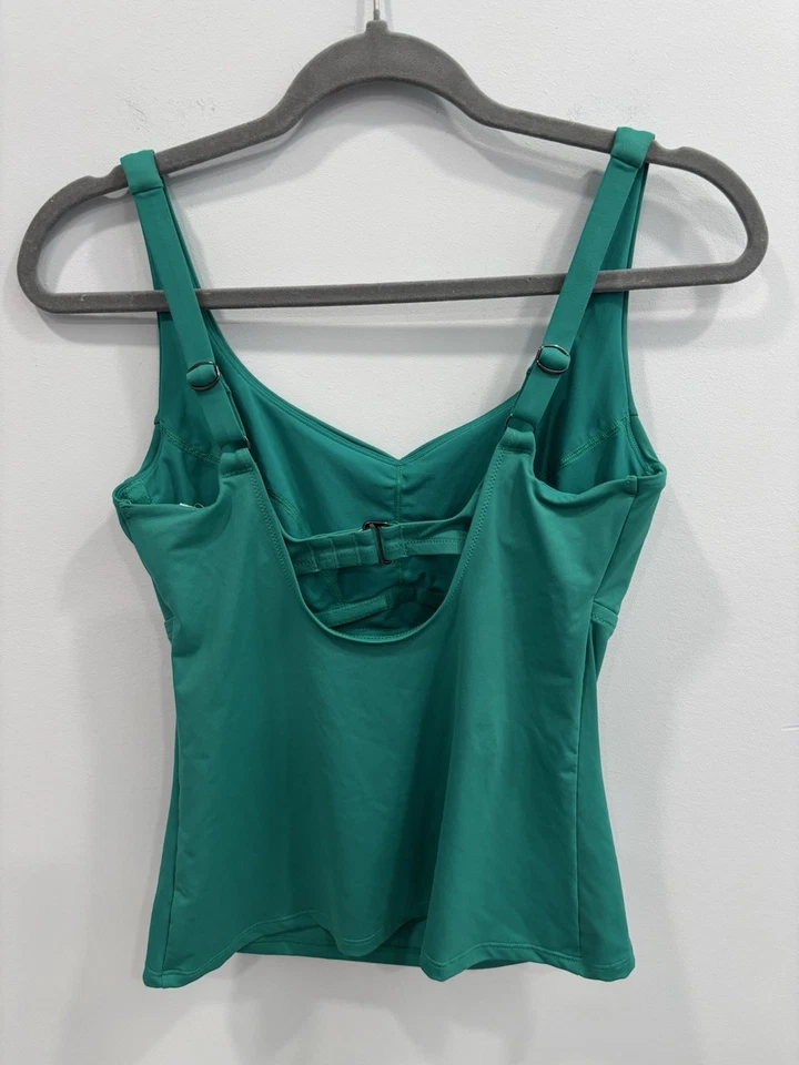 Top de natación Athleta Tankini 32D/DD verde cuello en V acolchado busto soporte estante sujetador Foto 2 de 4