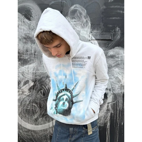 OFF WHITE Felpa con cappuccio stampa liberty bianco sporco 2013 taglia media