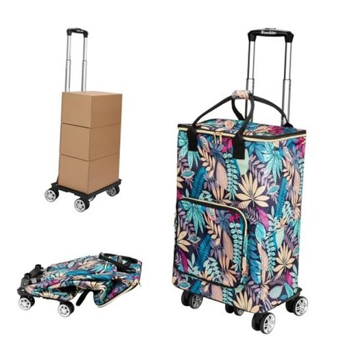 Foldable Grocery Cart with Insulated Bag: Trolley Cart on Swivel Wheels for